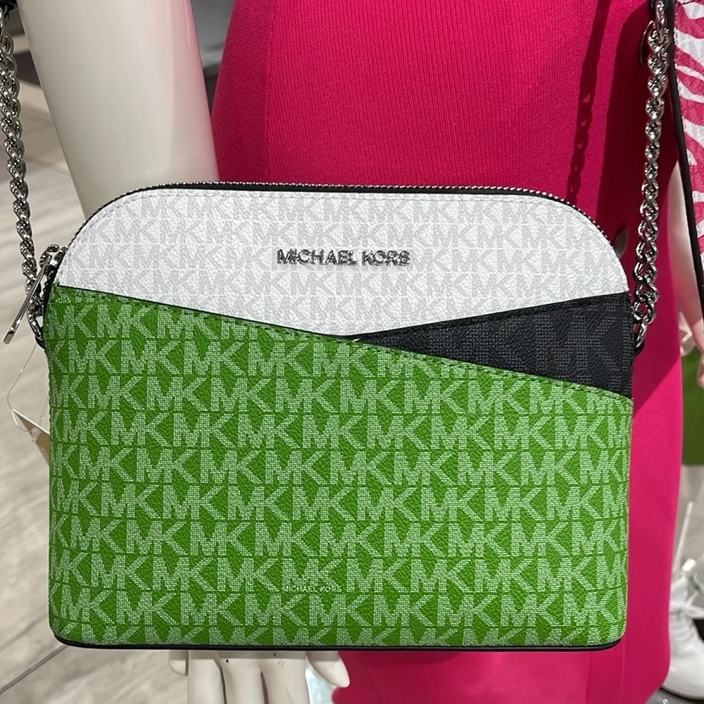 Michael Kors Jet Set Travel Color-Block Signature Logo Crossbody  Jungle Green
